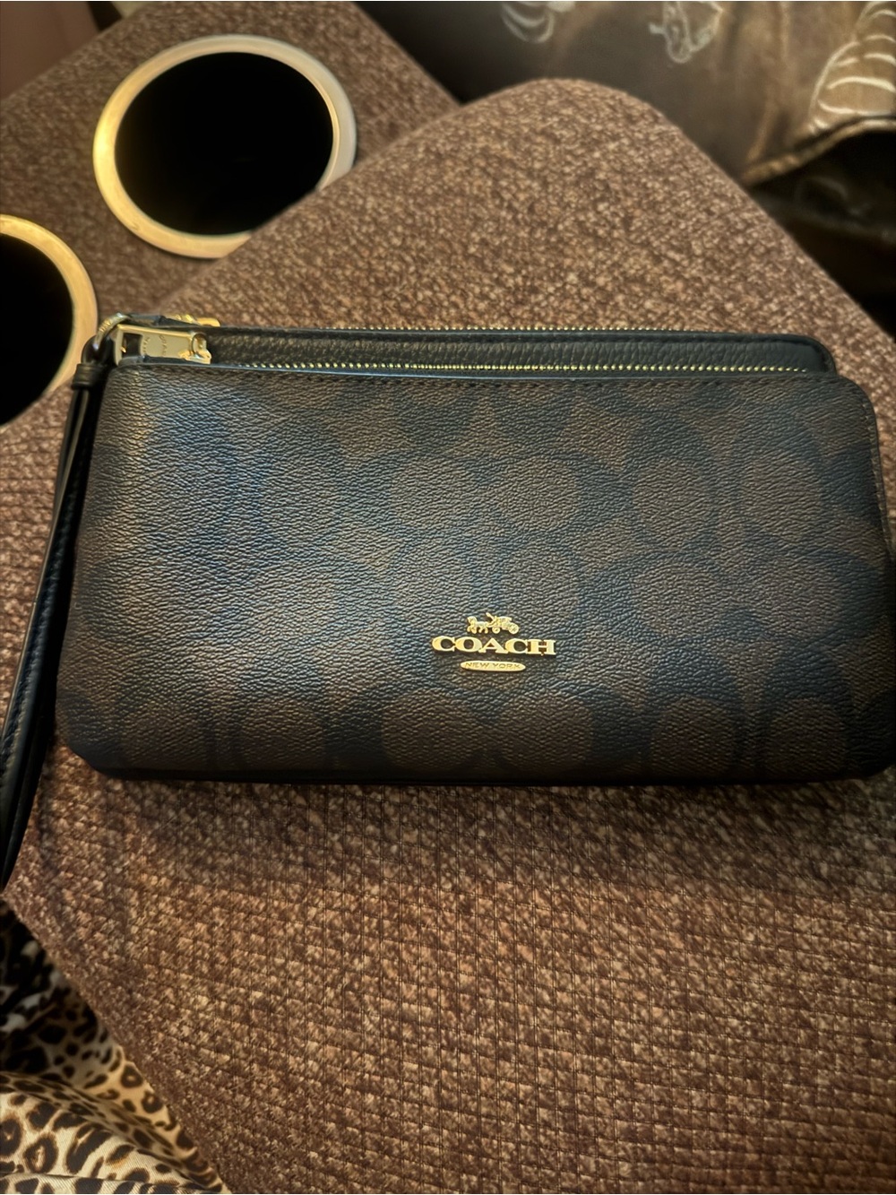 Coach Black Signature PVC Wristlet Clutch